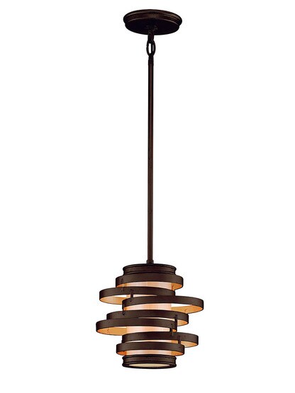 Vertigo 1-Light Mini Pendant in Bronze with Gold Leaf.