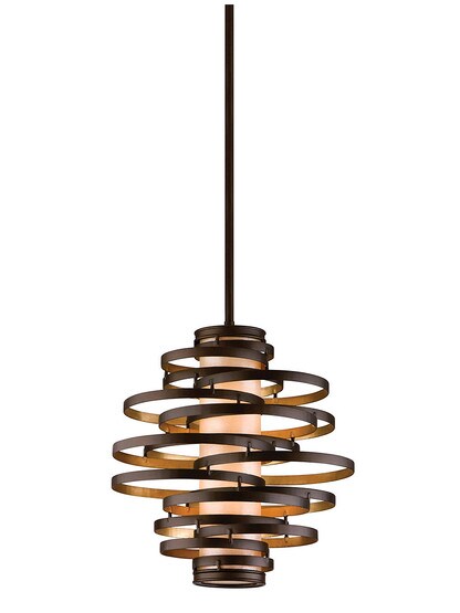 Vertigo 2-Light Pendant in Bronze with Gold Leaf.
