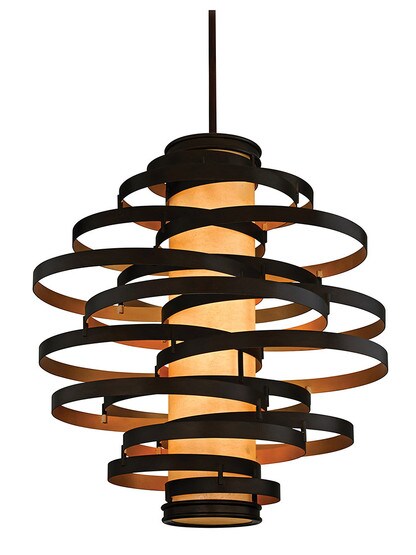 Vertigo 6-Light Pendant in Bronze with Gold Leaf.