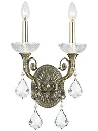 Majestic Two Arm Crystal Sconce In Historic Brass Finish