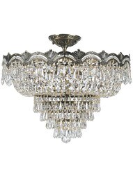 Majestic Large Semi-Flush Crystal Ceiling Light In Historic Brass Finish