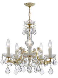 Maria Theresa Crystal 5 Light Mini Chandelier in Gold.
