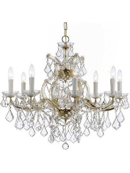 Maria Theresa Clear Crystal 9 Light Chandelier in Gold.