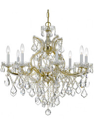 Maria Theresa Clear Crystal and Glass 9 Light Chandelier in Gold.