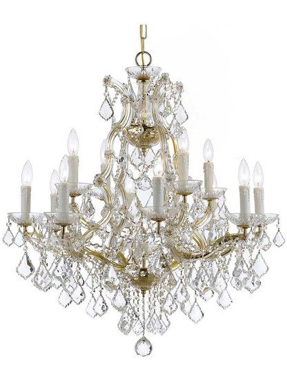 Maria Theresa Clear Crystal 13 Light Chandelier in Gold.