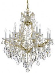 Maria Theresa Clear Crystal and Glass 13 Light Chandelier in Gold.