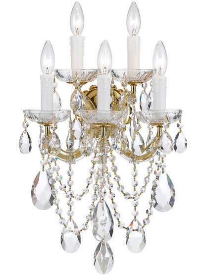 Maria Theresa Clear Crystal 5 Light Wall Mount in Gold.