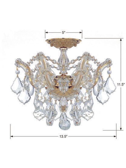 Maria Theresa Small Semi Flush Mount With Clear Crystals In Gold or Chrome Finishes