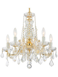 Maria Theresa Clear Crystal 5 Light Mini Chandelier in Gold.