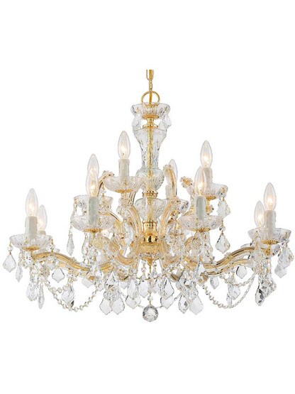 Maria Theresa Clear Crystal 12 Light Chandelier in Gold.