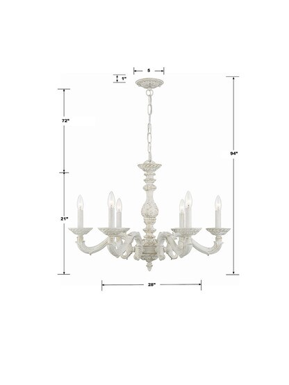 Sutton Wrought Iron Chandelier With Antique White Finish