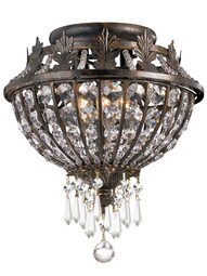 Vanderbilt Iron and Crystal Small Ceiling Light With English Bronze Finish