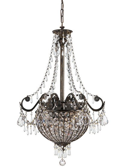 Vanderbilt Iron and Crystal Pendant / Chandelier With English Bronze Finish