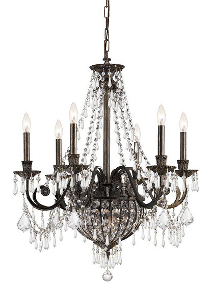 Vanderbilt Iron and Crystal 6 Arm Chandelier With English Bronze Finish