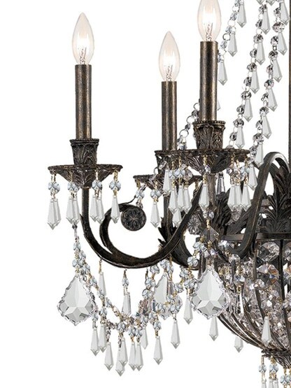 Vanderbilt Iron & Crystal 6 Arm Chandelier With English Bronze Finish