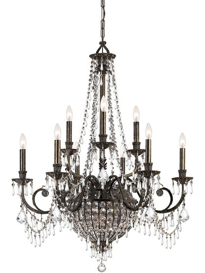 Vanderbilt Iron and Crystal 9 Arm Chandelier With English Bronze Finish