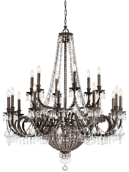 Vanderbilt Iron and Crystal 18 Arm Chandelier With English Bronze Finish