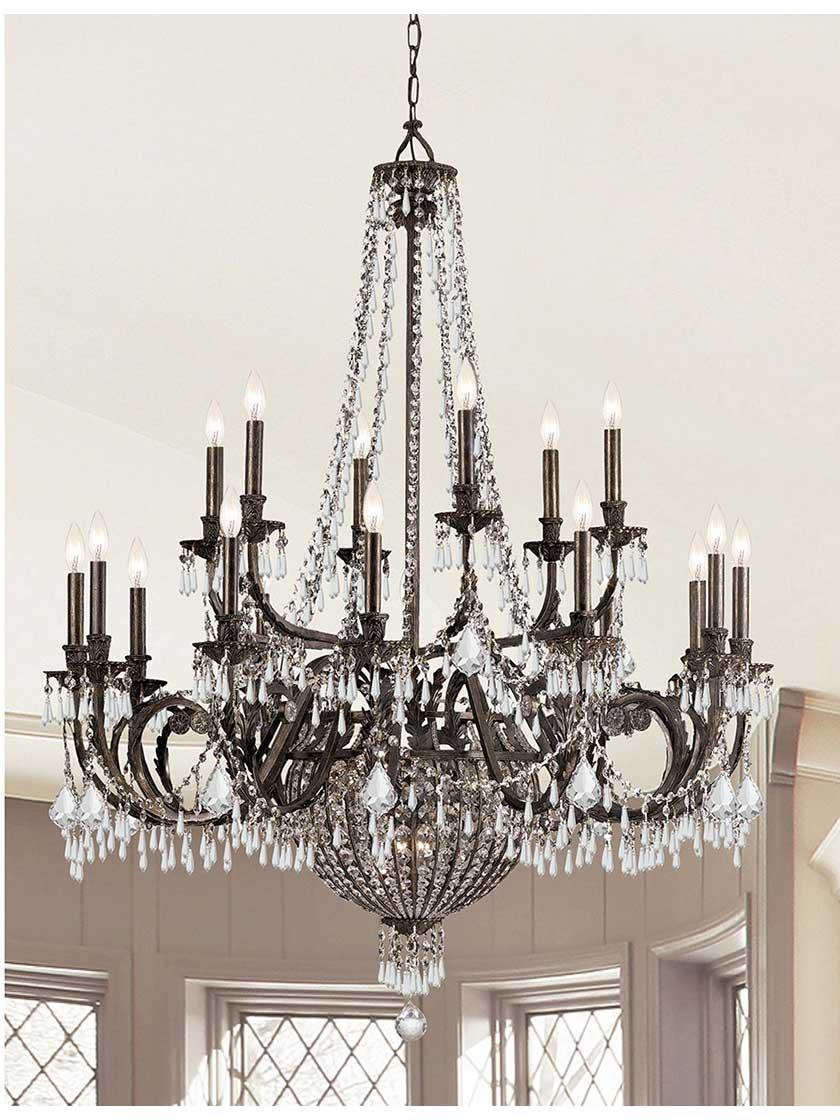 Alternate View of Vanderbilt Iron and Crystal 18 Arm Chandelier With English Bronze Finish