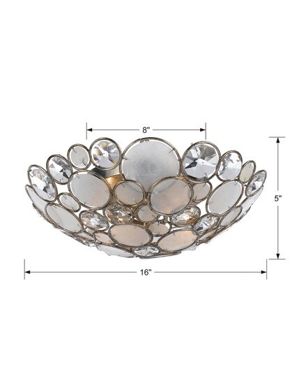 Palla Crystal and Shell Flush Mount In Antique Silver