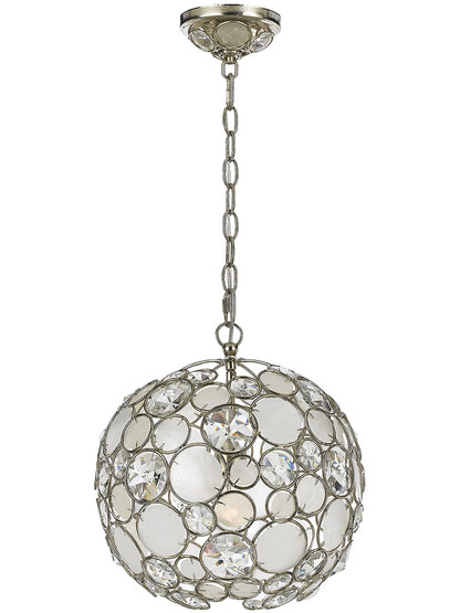 Palla Crystal and Shell Ball Pendant In Antique Silver.