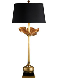 Metamorphosis Table Lamp in Antique Brass With Black Shantung Shade