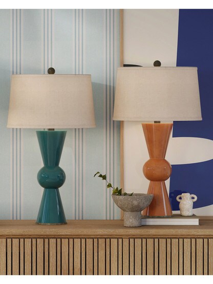 Upbeat Table Lamp With Off White Linen Shade