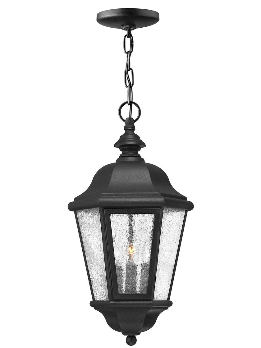 Black Finish with Clear Glass Exterior Pendant Light Fixture for Hallway Porch 02A30H BK Zeyu Outdoor Hanging Lantern 
