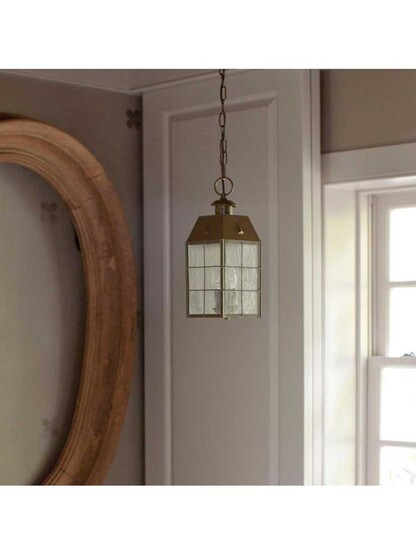 Alternate View 4 of Aged Brass Nantucket Hanging Porch Light With Clear Seedy Glass.