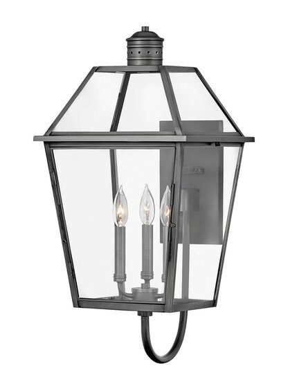 Nouvelle 3 Light Medium Wall Mount Lantern in Blackened Brass
