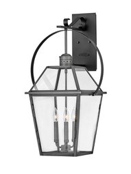 Nouvelle 3 Light Medium Wall Mount Lantern with Ring Top in Blackened Brass
