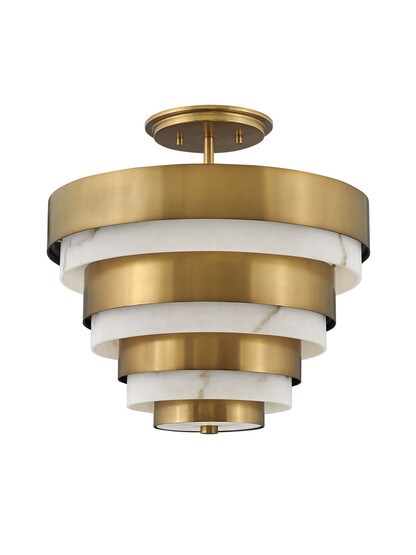 Echelon 3 Light Medium Semi-Flush Mount in Heritage Brass