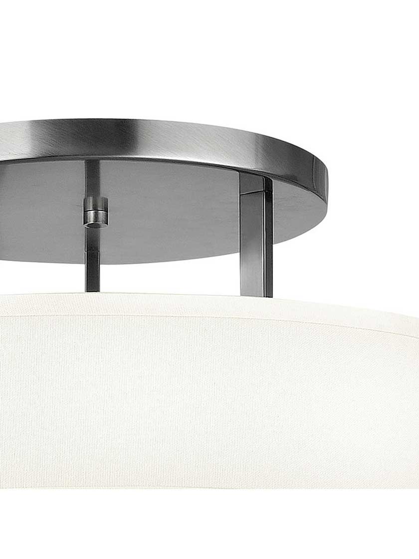 Alternate View of Hampton Large Close Ceiling Light With Linen Drum Shade.
