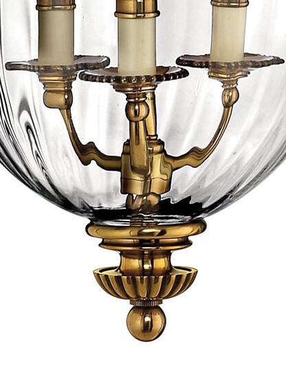 Cambridge Large 3 Light Pendant With Ribbed Glass Shade