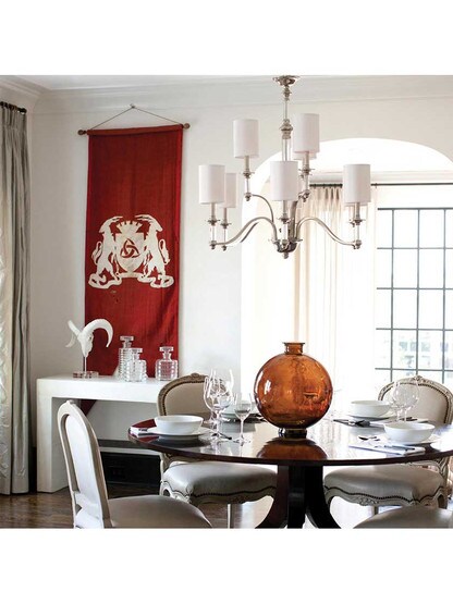 Alternate View 2 of Sussex Two Tier Chandelier With Fabric Cylinder Shades.