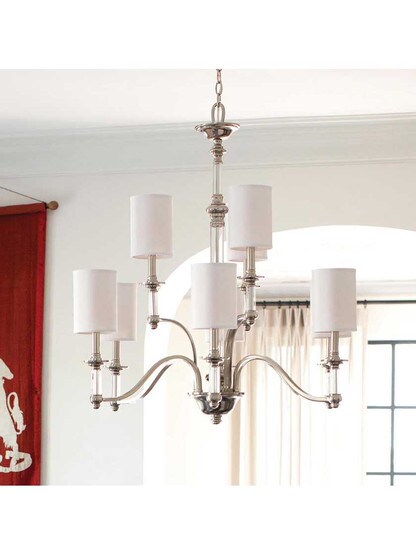 Alternate View 3 of Sussex Two Tier Chandelier With Fabric Cylinder Shades.
