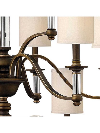 Alternate View 2 of Sussex Three Tier Chandelier With Fabric Cylinder Shades.