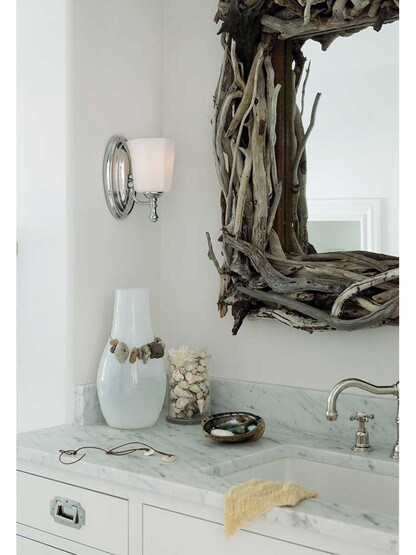 Alternate View of Shelly Single Sconce with Opal Glass Shade.