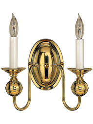 Virginian Double Candle Sconce in Solid Brass