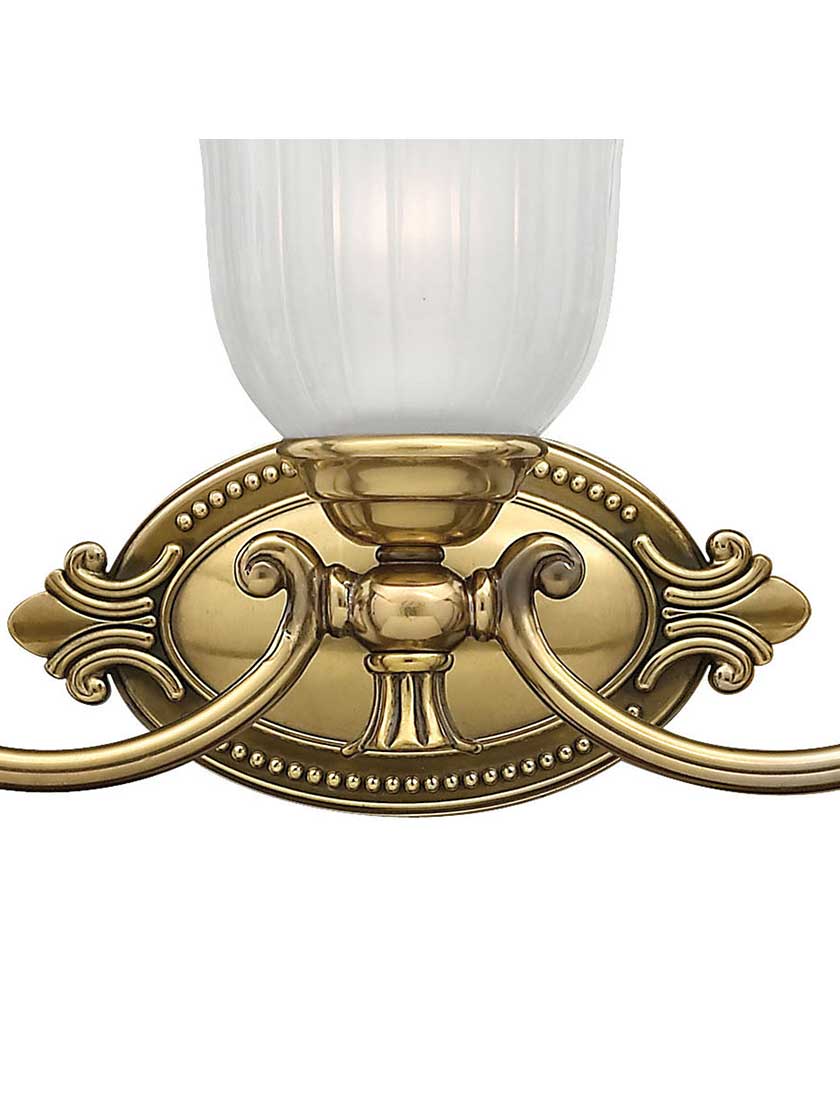 Alternate View of Francoise Triple Bath Sconce With Ribbed Glass Shades.
