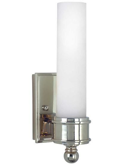 Carmac 1-Light Wall Sconce with White Glass Shade in Chrome.