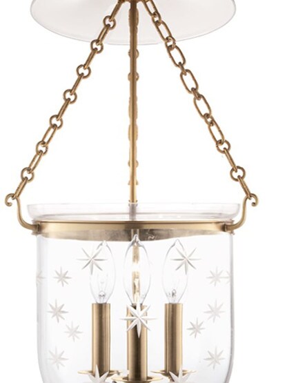 Hampton Large Bell Jar Hall Pendant with Etched Star Pattern