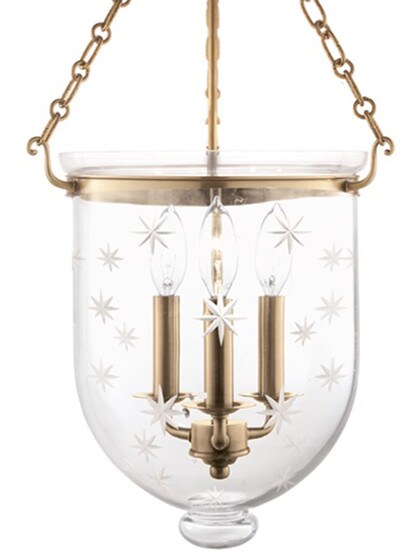 Hampton Large Bell Jar Hall Pendant with Etched Star Pattern