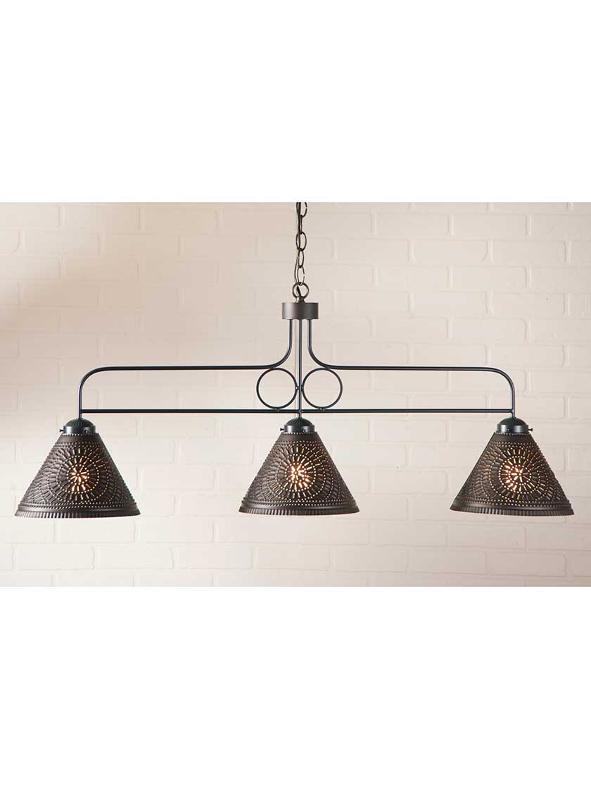Alternate View of Franklin 3 Light Punched Tin Pendant With Choice of Finish