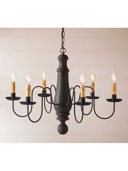 Alternate View of Norfolk Large Wood and Tin Chandelier With Textured Black Finish