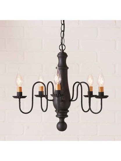 Alternate View of Norfolk Wood and Tin Chandelier With Textured Black Finish