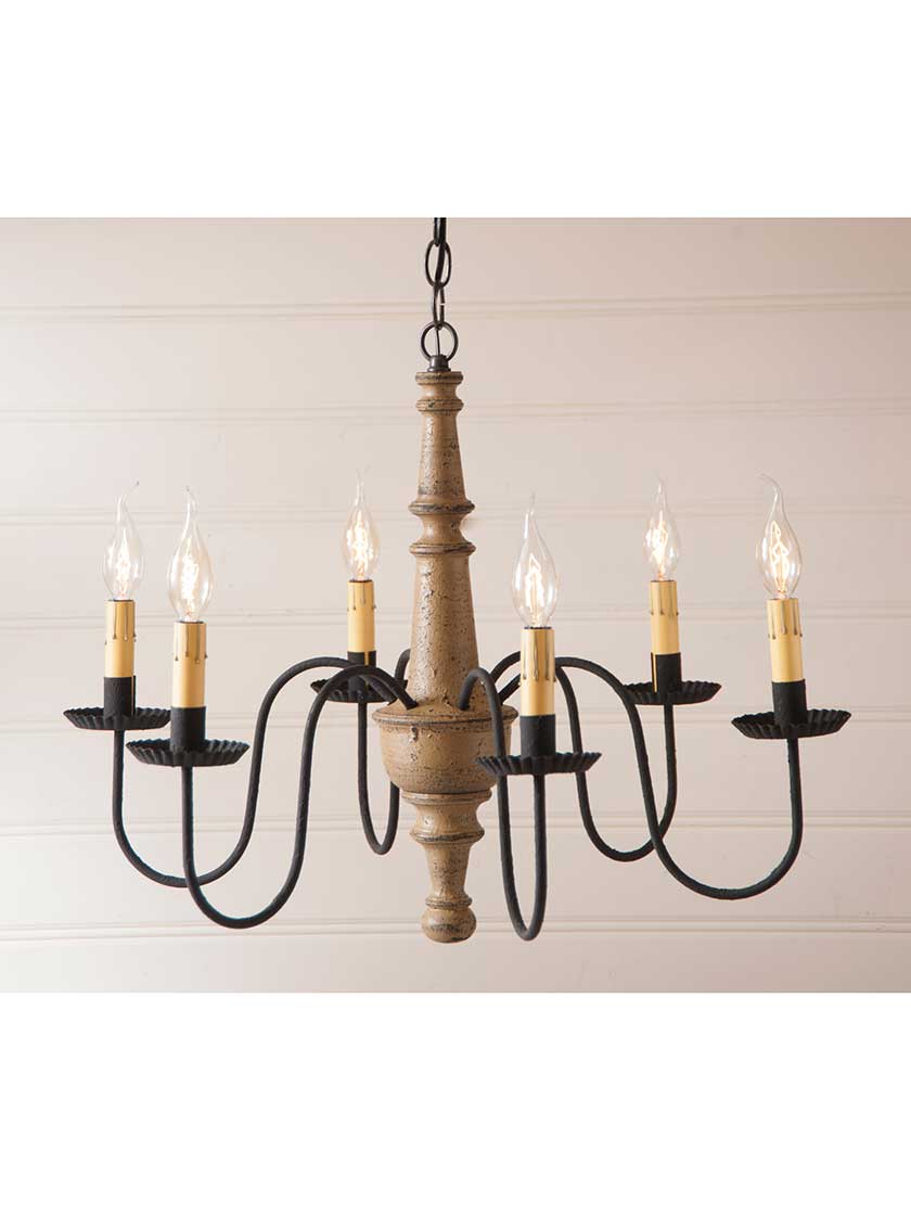 Harrison Wood & Tin Chandelier With Textured Black Finish House of