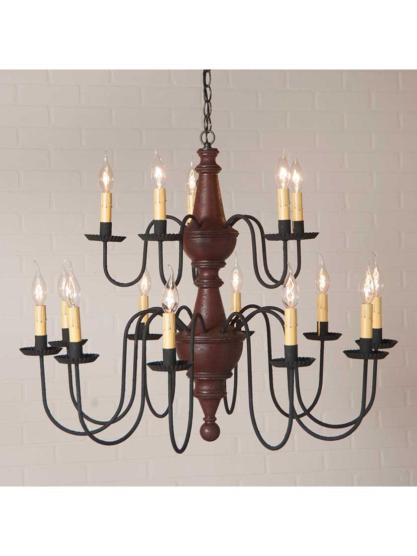 Alternate View 2 of Harrison Wood and Tin Two-Tier 15-Light Chandelier.