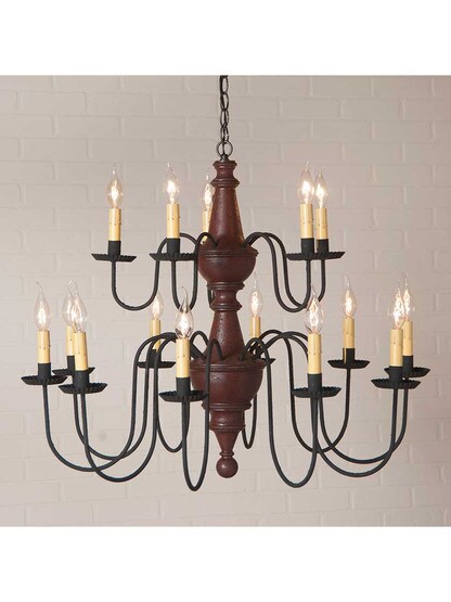 Alternate View 2 of Harrison Wood and Tin Two-Tier 15-Light Chandelier.