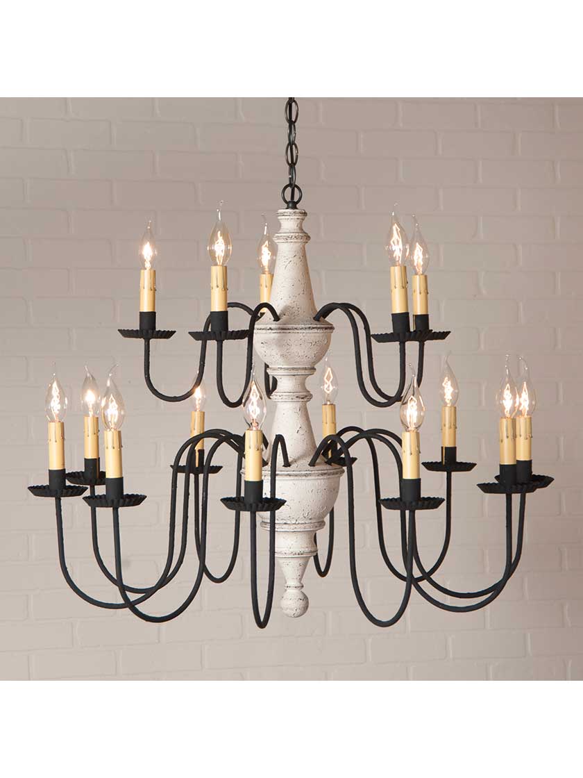 Alternate View 3 of Harrison Wood and Tin Two-Tier 15-Light Chandelier.