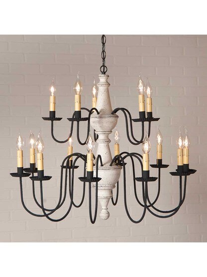 Alternate View 3 of Harrison Wood and Tin Two-Tier 15-Light Chandelier.